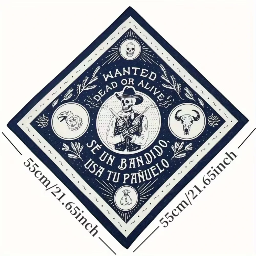 ☠️ 1 Western “Wanted” Skeleton Bandana Scarf Red Or Blue